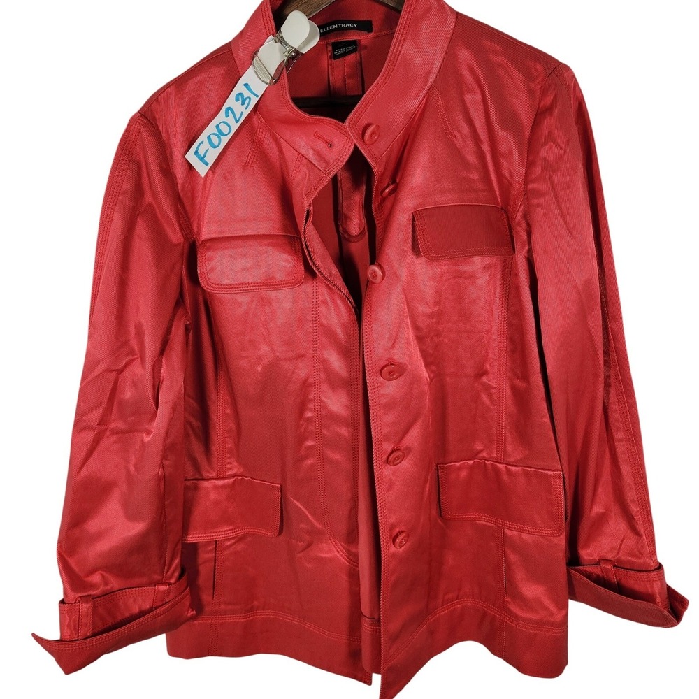 Ellen Tracy Coral Chore Waist Coat Button Up Size Large‎